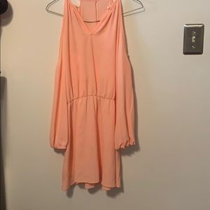 Peach Off The Shoulder, Open Back Dress